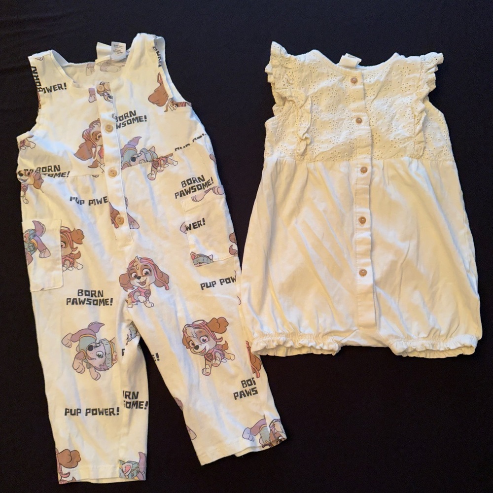 H&M lot of 2 baby girl one piece jumpsuit paw patrol 12 months